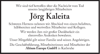 Traueranzeige von Jörg Kaleita von Süddeutsche Zeitung