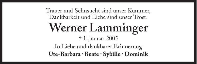  Traueranzeige für Werner Lamminger vom 31.12.2013 aus Süddeutsche Zeitung