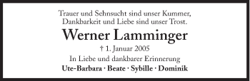 Traueranzeige von Werner Lamminger von Süddeutsche Zeitung