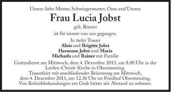 Traueranzeige von Lucia Jobst von Süddeutsche Zeitung