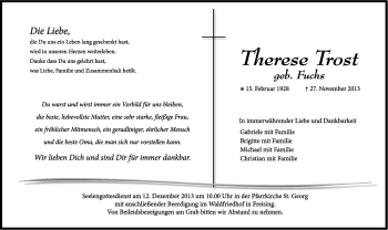 Traueranzeige von Therese Trost von Süddeutsche Zeitung
