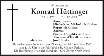 Traueranzeige von Konrad Hüttinger von Süddeutsche Zeitung