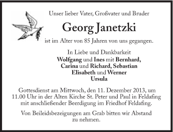 Traueranzeige von Georg Janetzki von Süddeutsche Zeitung