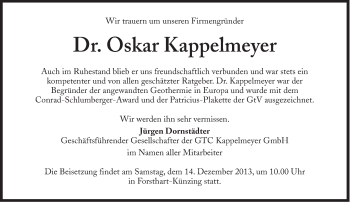 Traueranzeige von Oskar Kappelmeyer von Süddeutsche Zeitung