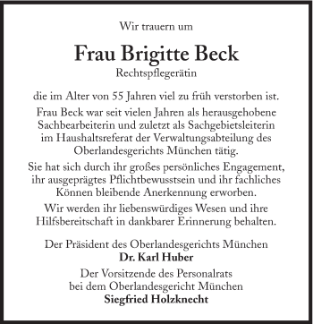 Traueranzeige von Brigitte Beck von Süddeutsche Zeitung