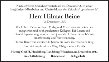 Traueranzeige von Hilmar Beine von Süddeutsche Zeitung