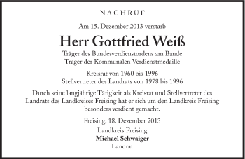 Traueranzeige von Gottfried Weiß von Süddeutsche Zeitung