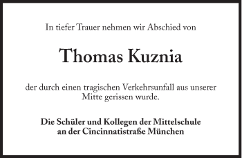 Traueranzeige von Thomas Kuznia von Süddeutsche Zeitung