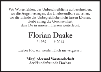 Traueranzeige von Florian Daake von Süddeutsche Zeitung