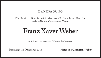 Traueranzeige von Xaver Weber von Süddeutsche Zeitung