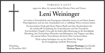 Traueranzeige von Weininger  von Süddeutsche Zeitung