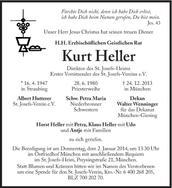 Traueranzeige von Kurt Heller von Süddeutsche Zeitung