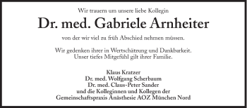 Traueranzeige von Gabriele Arnheiter von Süddeutsche Zeitung