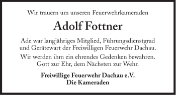 Traueranzeige von Adolf Fottner von Süddeutsche Zeitung