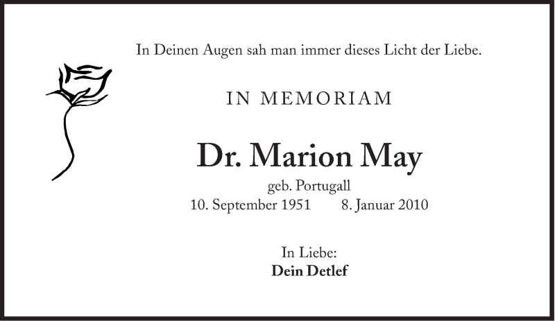  Traueranzeige für Marion May vom 08.01.2014 aus Süddeutsche Zeitung