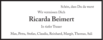 Traueranzeige von Ricarda Beimert von Süddeutsche Zeitung