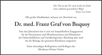 Traueranzeige von Franz Graf von Buquoy von Süddeutsche Zeitung