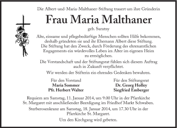 Traueranzeige von Maria Malthaner von Süddeutsche Zeitung