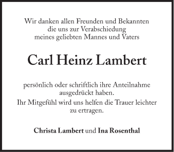 Traueranzeige von Carl Heinz Lambert von Süddeutsche Zeitung