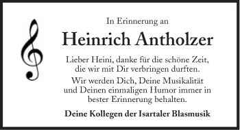 Traueranzeige von Heinrich Antholzer von Süddeutsche Zeitung