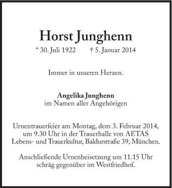 Traueranzeige von Horst Junghenn von Süddeutsche Zeitung