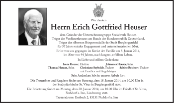 Traueranzeige von Erich Gottfried Heuser von Süddeutsche Zeitung