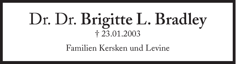  Traueranzeige für Brigitte Bradley vom 23.01.2014 aus Süddeutsche Zeitung