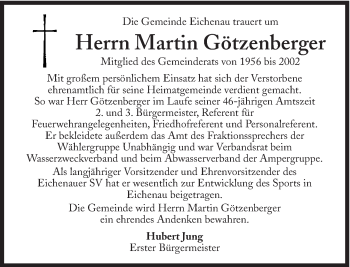 Traueranzeige von Martin Götzenberger von Süddeutsche Zeitung