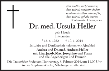 Traueranzeige von Ursula Heller von Süddeutsche Zeitung