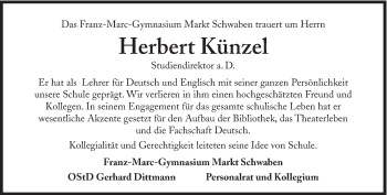 Traueranzeige von Herbert Künzel  von Süddeutsche Zeitung