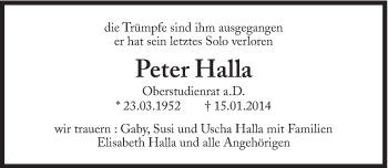 Traueranzeige von Peter Halla von Süddeutsche Zeitung