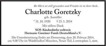 Traueranzeige von Charlotte Goretzky von Süddeutsche Zeitung
