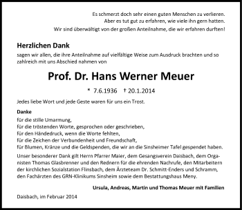 Traueranzeige von Hans Werner Meuer von Süddeutsche Zeitung