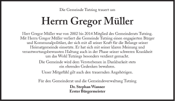 Traueranzeige von Gregor Müller von Süddeutsche Zeitung