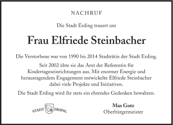 Traueranzeige von Elfriede Steinbacher von Süddeutsche Zeitung