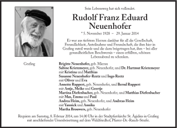 Traueranzeige von Rudolf Neuenhofer von Süddeutsche Zeitung