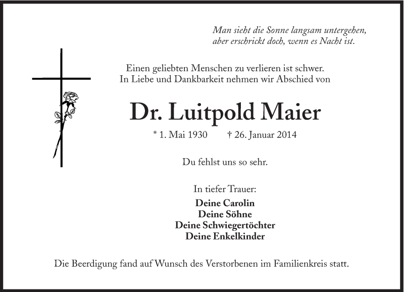  Traueranzeige für Luitpold Maier vom 03.02.2014 aus Süddeutsche Zeitung