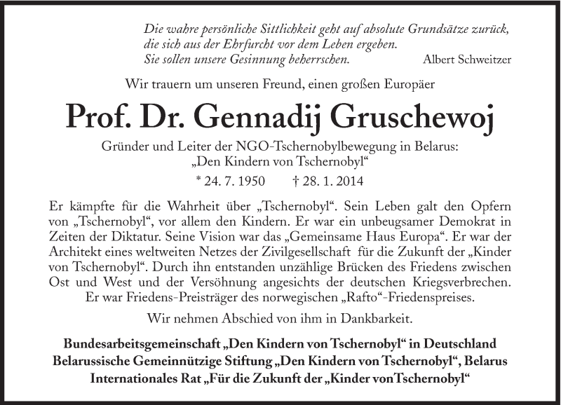  Traueranzeige für Gennadij Gruschewoj vom 08.02.2014 aus Süddeutsche Zeitung