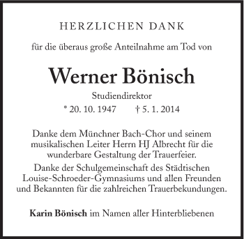 Traueranzeige von Werner Bönisch von Süddeutsche Zeitung