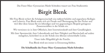 Traueranzeige von Birgit Blenk von Süddeutsche Zeitung