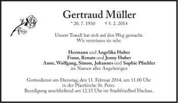 Traueranzeige von Gertraud Müller von Süddeutsche Zeitung