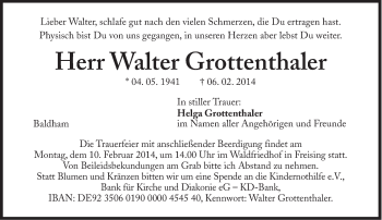 Traueranzeige von Walter Grottenthaler von Süddeutsche Zeitung