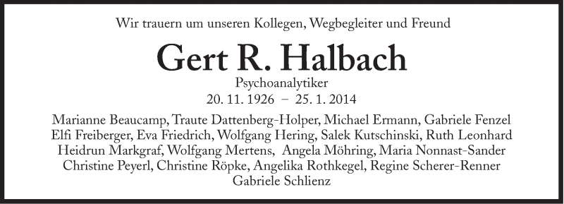  Traueranzeige für Gert Halbach vom 08.02.2014 aus Süddeutsche Zeitung
