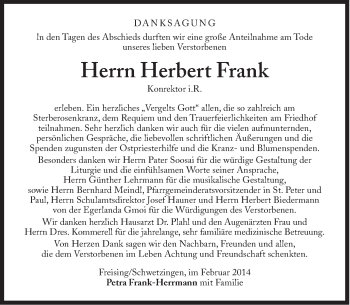 Traueranzeige von Herbert Frank von Süddeutsche Zeitung