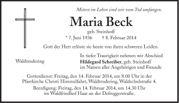 Traueranzeige von Maria Beck von Süddeutsche Zeitung