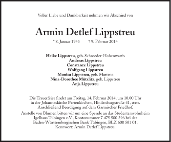Traueranzeige von Armin Detlef Lippstreu von Süddeutsche Zeitung