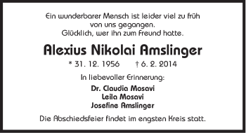 Traueranzeige von Alexius Nikoloi Annslinger von Süddeutsche Zeitung