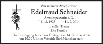 Traueranzeige von Schneider, Edeltraud von Süddeutsche Zeitung