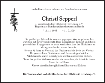 Traueranzeige von Christl Sepperl von Süddeutsche Zeitung