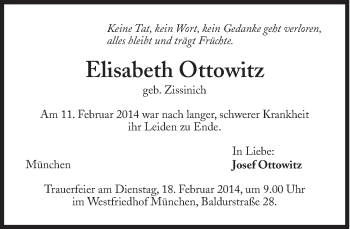 Traueranzeige von Elisabeth Ottowitz von Süddeutsche Zeitung
